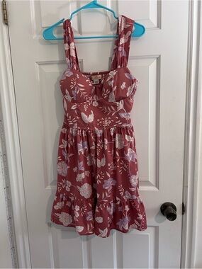 Floral Ruffle Mini Dress in Dusty Rose